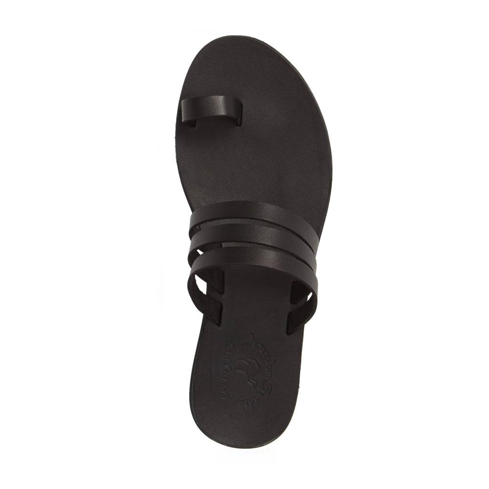 Angela black, handmade leather slide sandals with toe loop - Side View