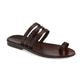 Angela brown, handmade leather slide sandals with toe loop - Front View
