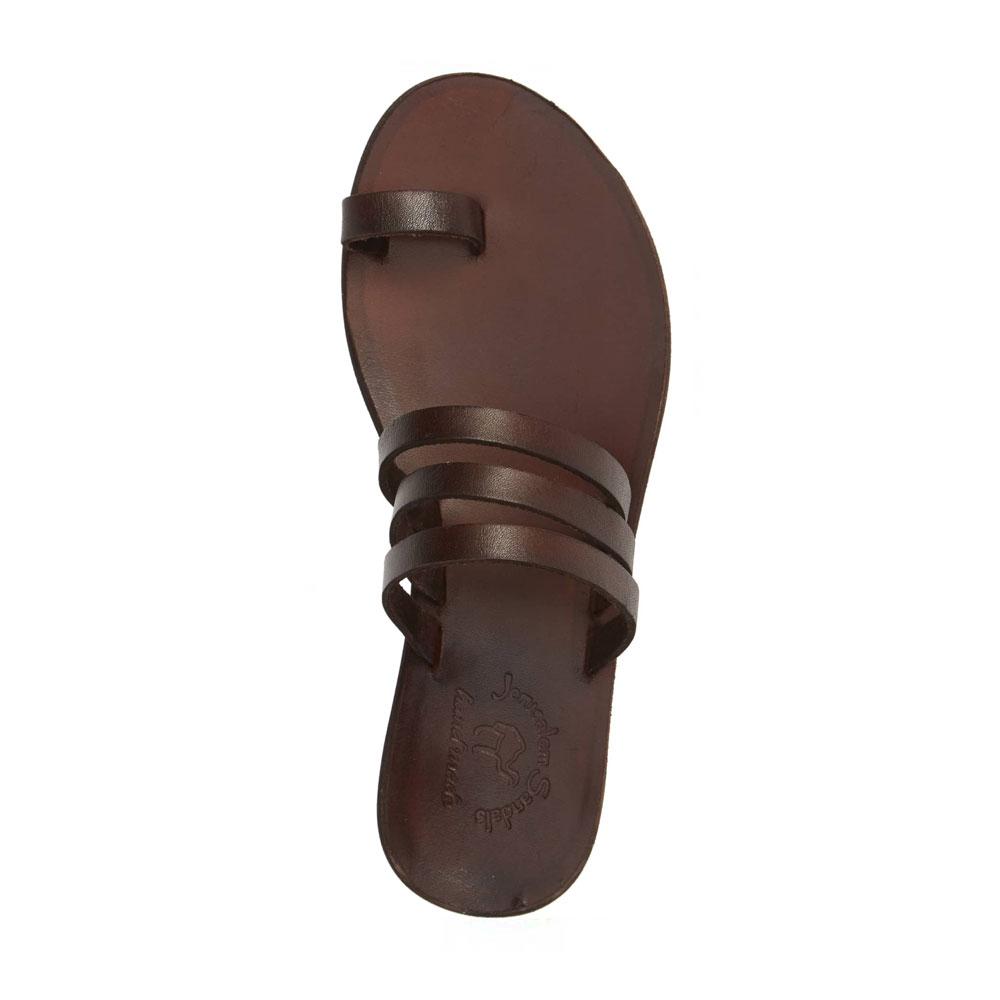Angela brown, handmade leather slide sandals with toe loop - side View