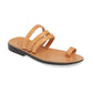 Angela tan, handmade leather slide sandals with toe loop - Front View
