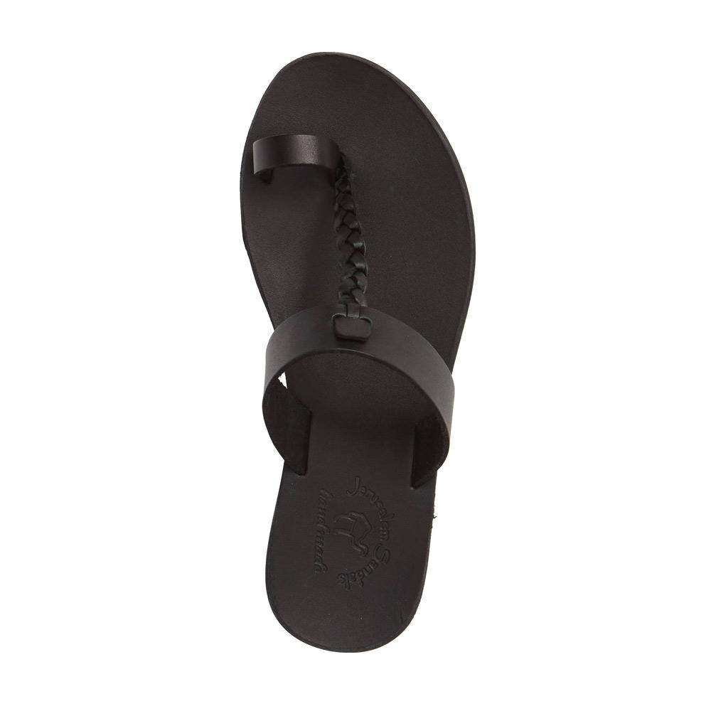 Ara black, handmade leather slide sandals with toe loop - Side View