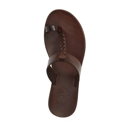 Ara brown, handmade leather slide sandals with toe loop - Side View