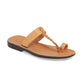 Ara tan, handmade leather slide sandals with toe loop - Front View