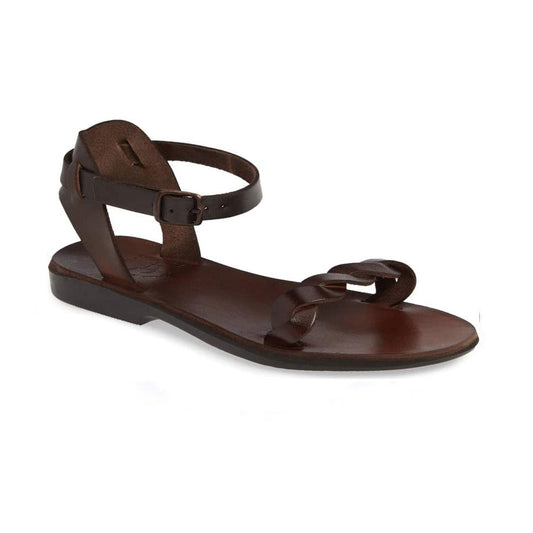 Arden brown, handmade leather sandals with back strap  - Front View