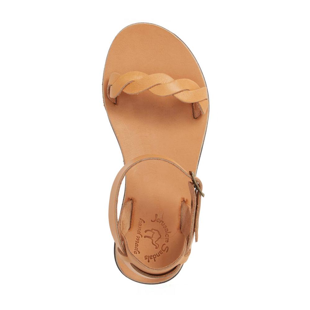 Arden tan, handmade leather sandals with back strap  - Side View
