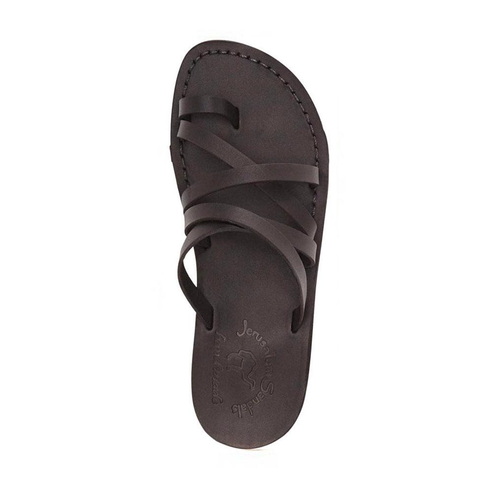 Ariel black, handmade leather slide sandals with toe loop - Side View
