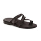 Ariel black, handmade leather slide sandals with toe loop - Front View