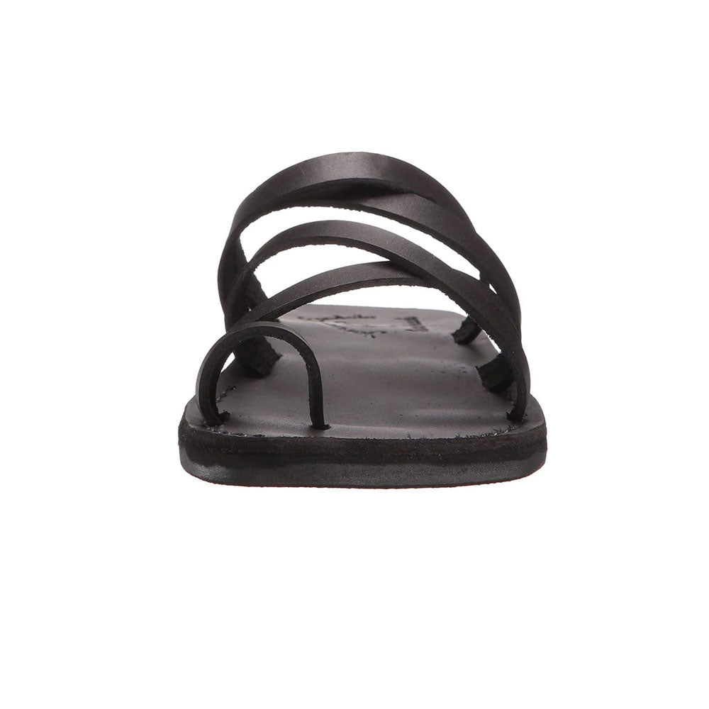Ariel black, handmade leather slide sandals with toe loop - toe loop View