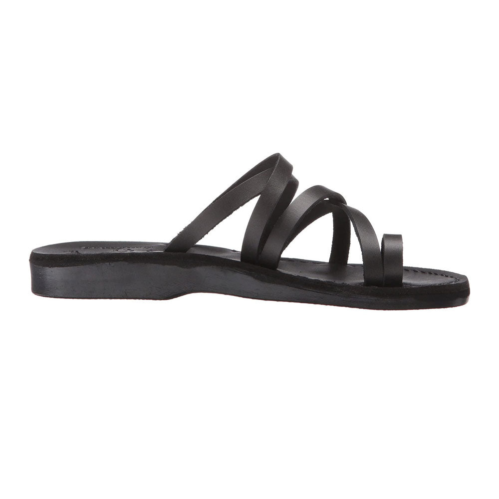 Ariel black, handmade leather slide sandals with toe loop - right View