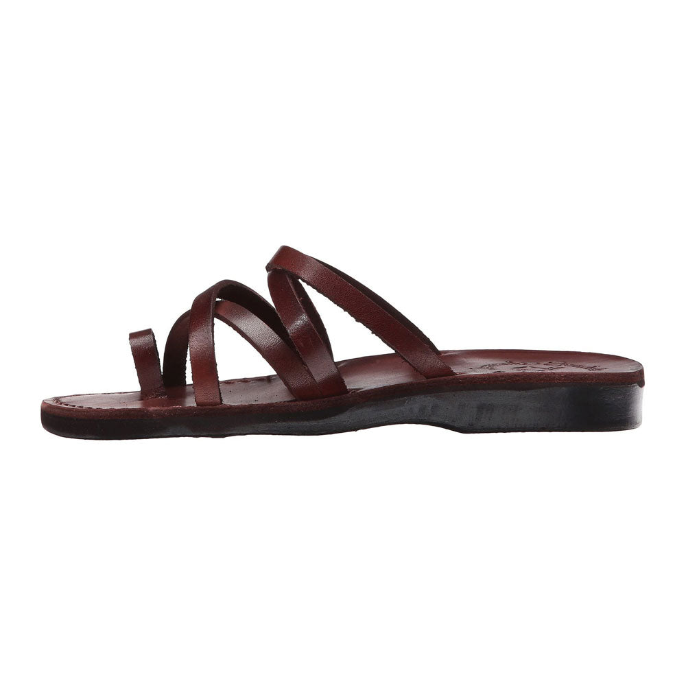 Ariel brown, handmade leather slide sandals with toe loop - left View