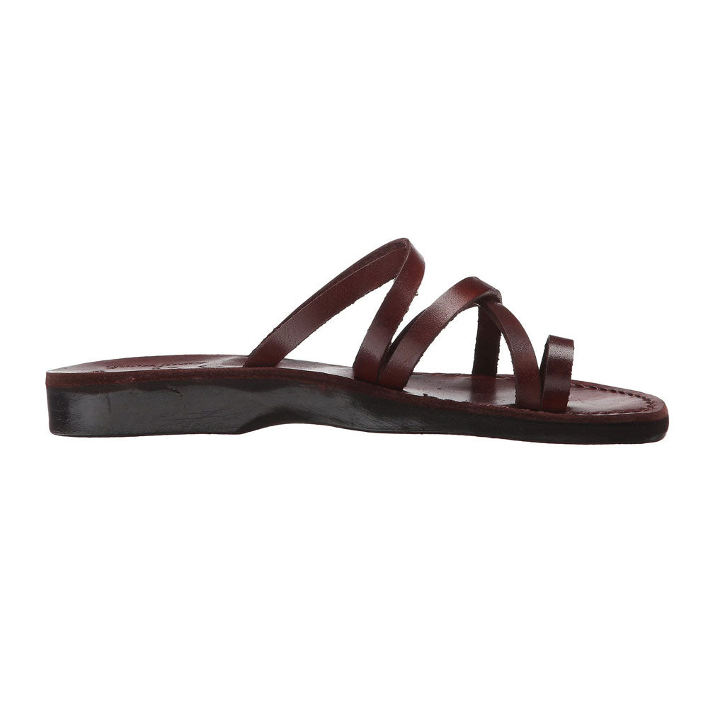 Ariel brown, handmade leather slide sandals with toe loop - right View