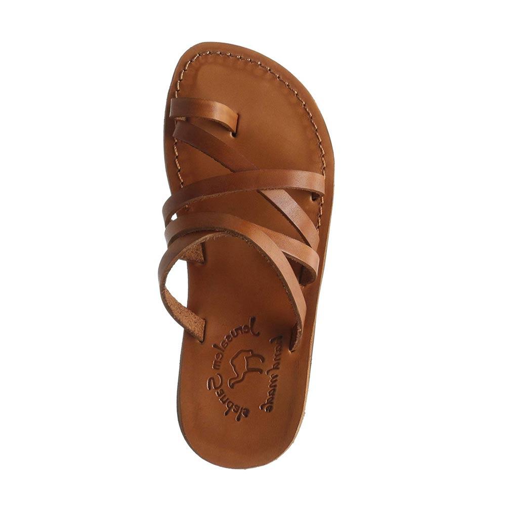 Ariel honey, handmade leather slide sandals with toe loop - side View