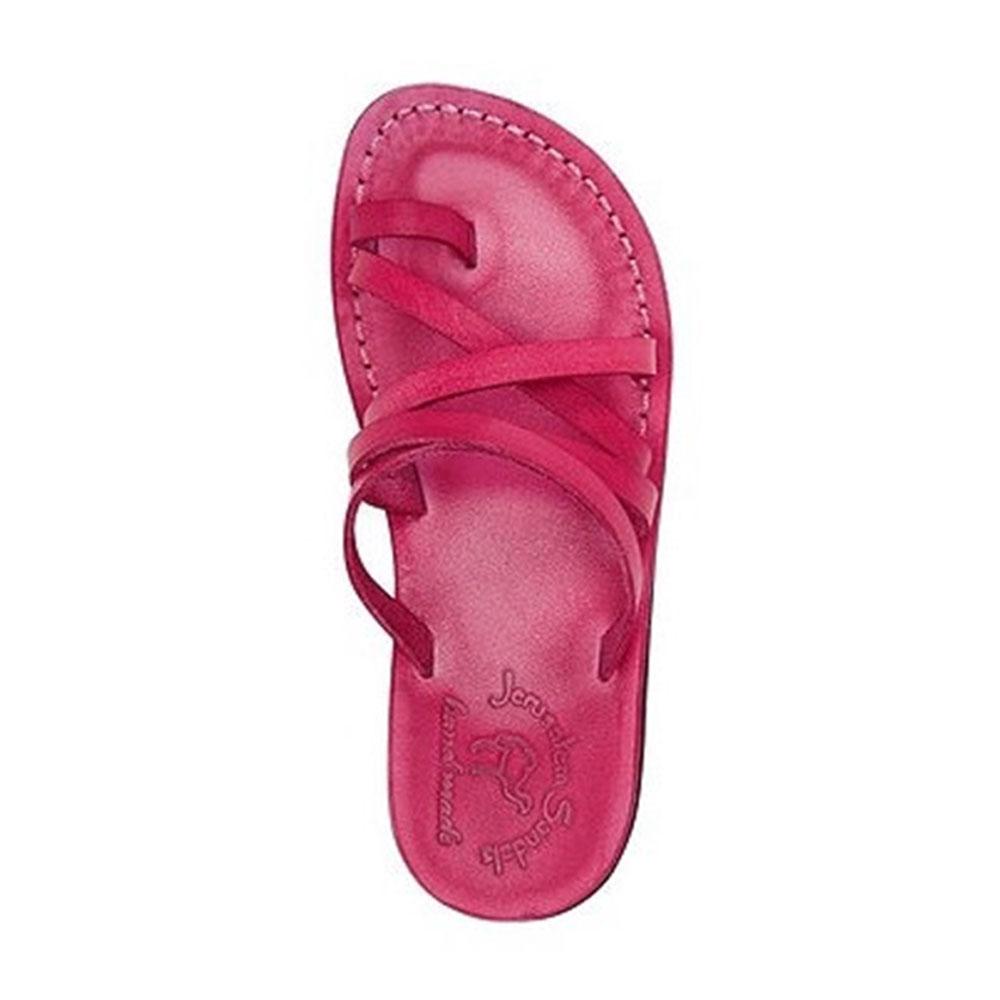 Ariel pink, handmade leather slide sandals with toe loop - Side View