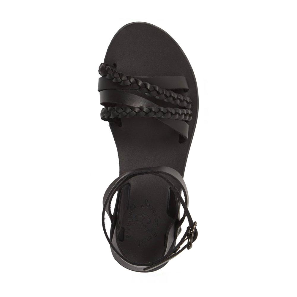 Asa black, handmade leather sandals with back strap  - Side View