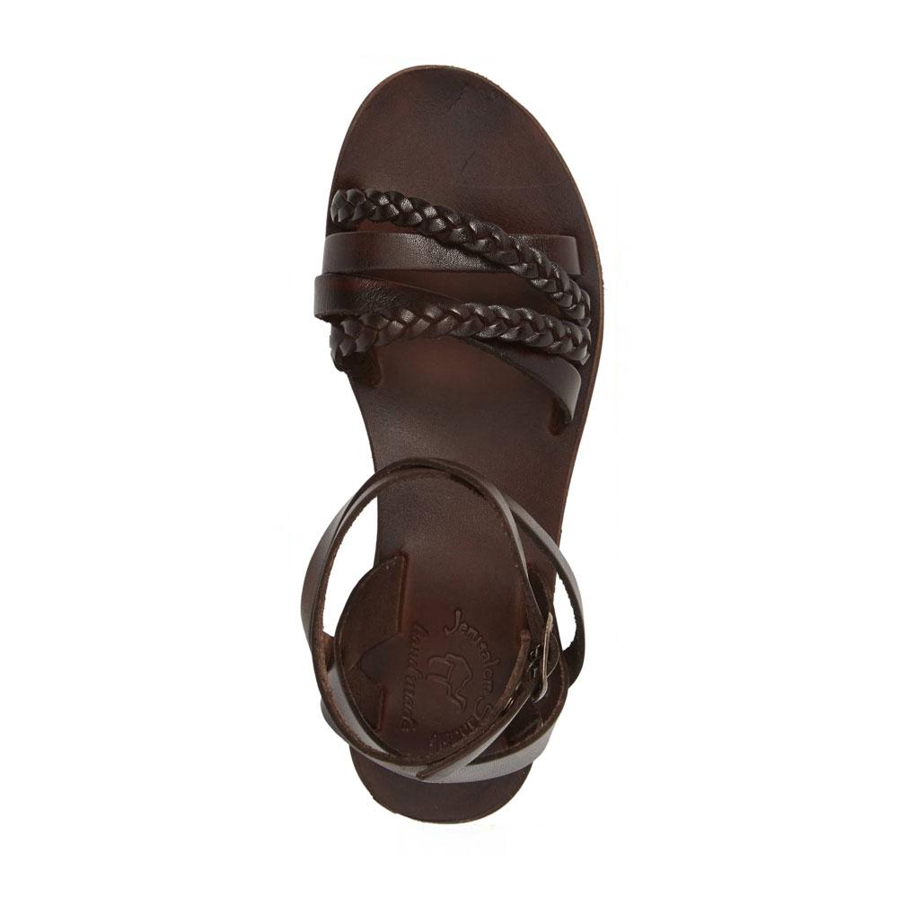 Asa brown, handmade leather sandals with back strap  - Side View