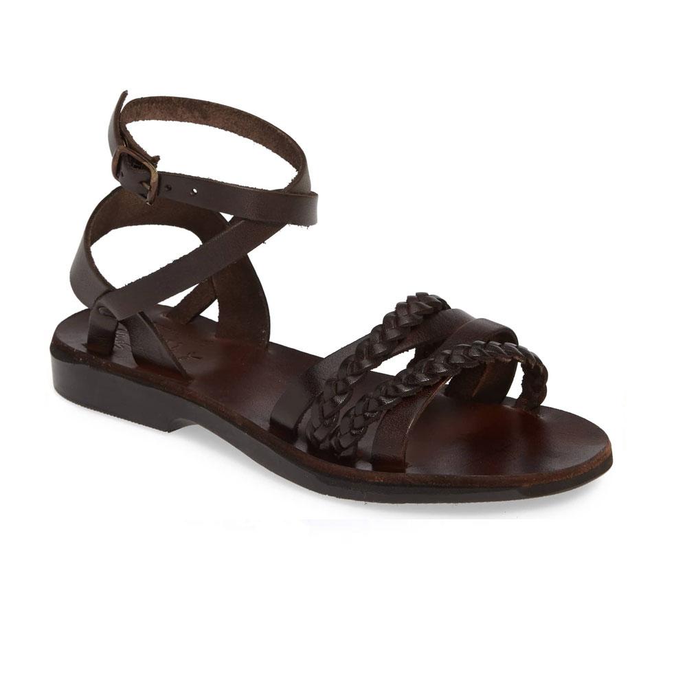 Asa brown, handmade leather sandals with back strap  - Front View
