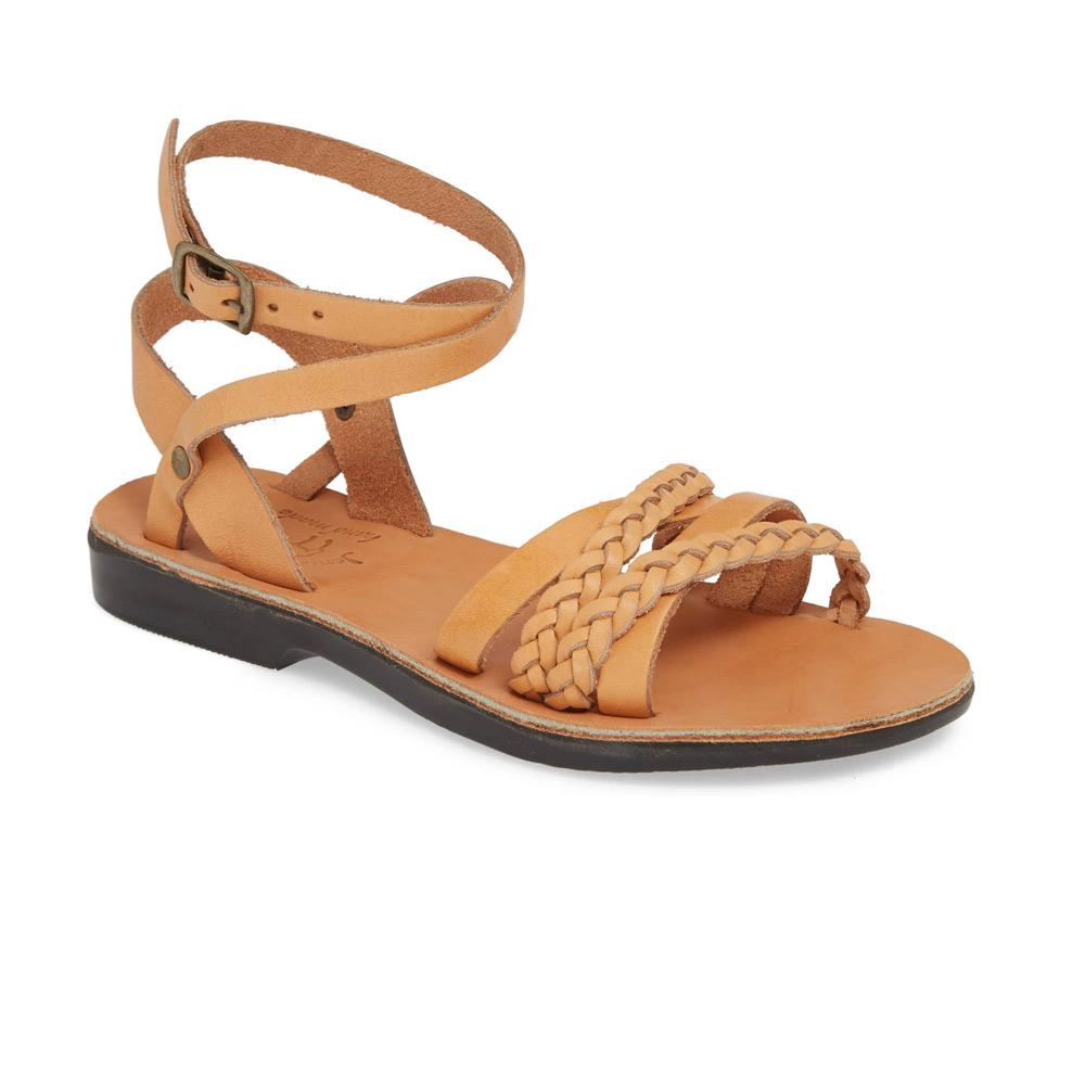 Asa tan, handmade leather sandals with back strap  - Front View