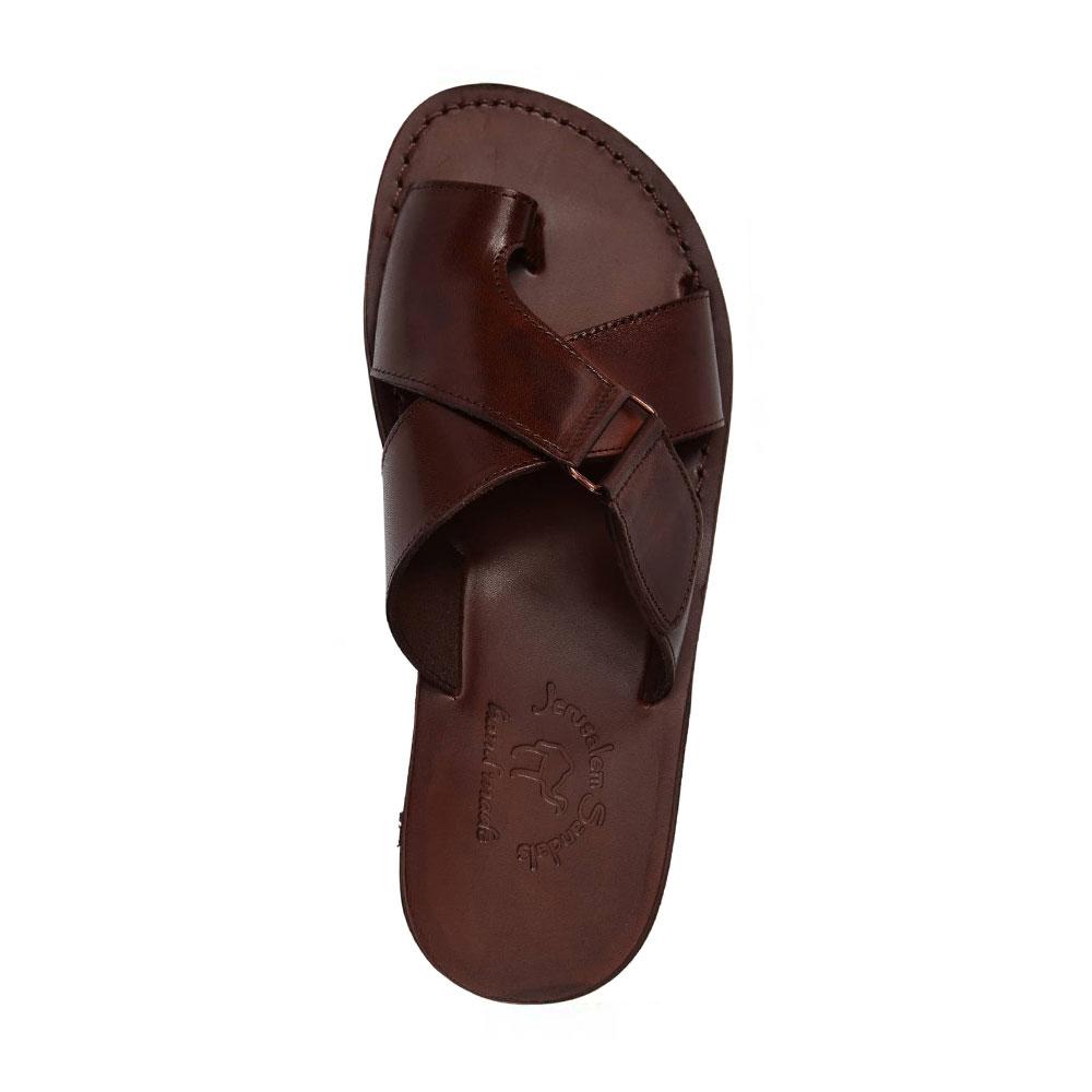 Men's Asher Slide-On Leather Toe Loop Sandals - Brown – Jerusalem Sandals