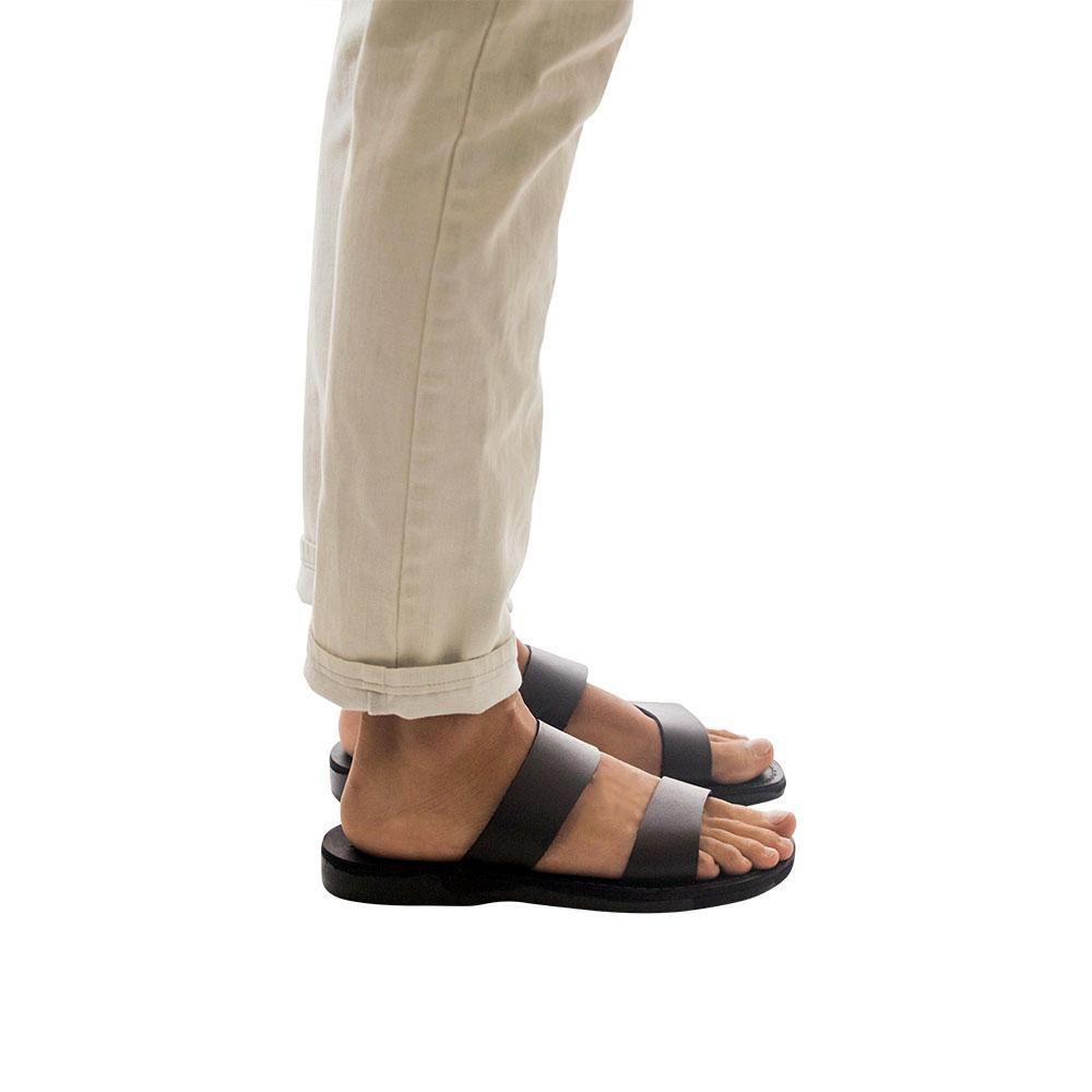 Vred Samtykke Spædbarn Men's Two-Strap Leather Sandal - Aviv Black – Jerusalem Sandals
