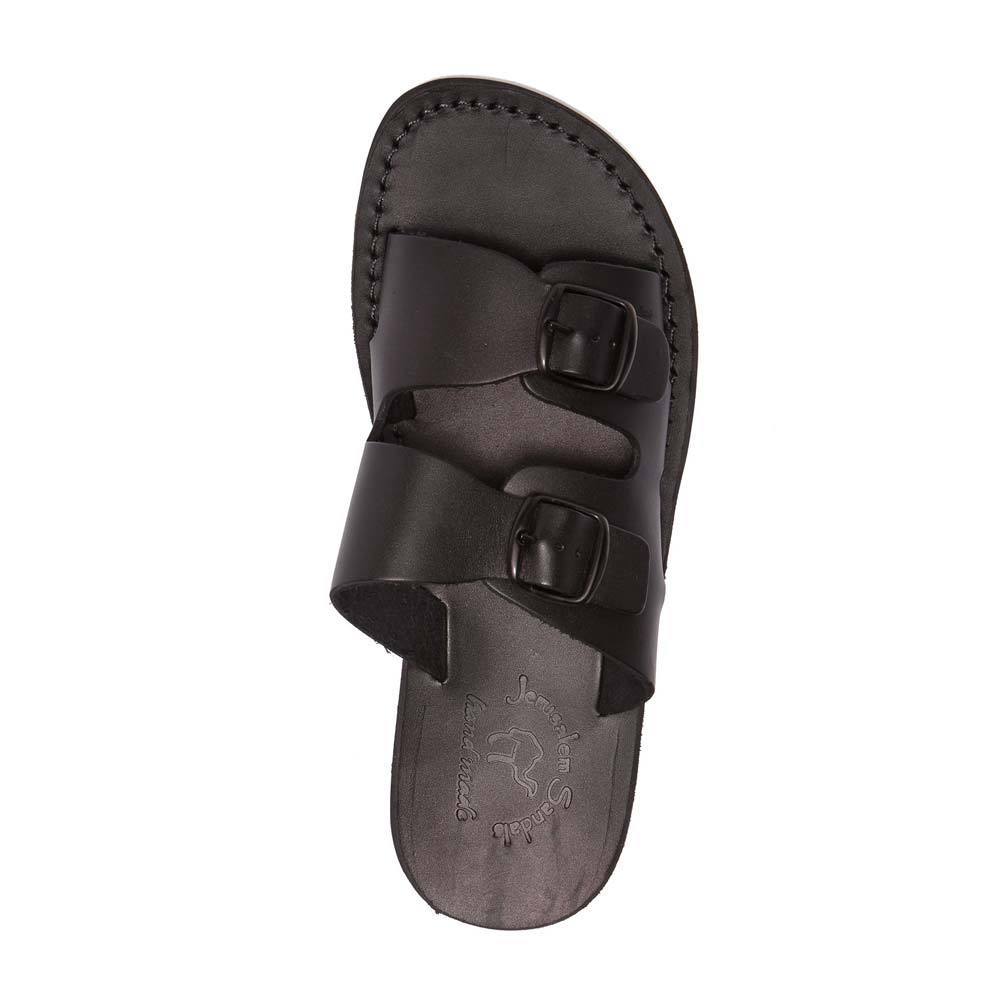 Barnabas Black, handmade leather slide sandals - Side View