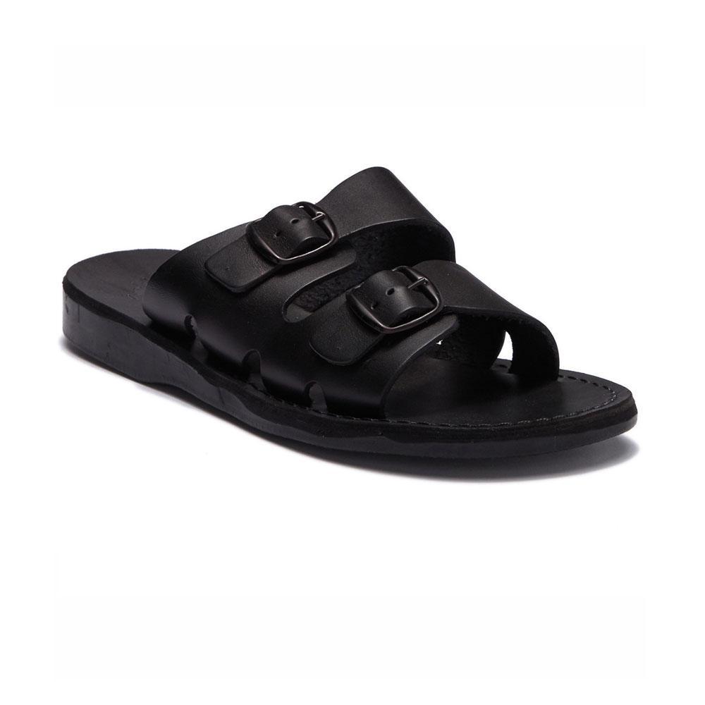 Barnabas Black, handmade leather slide sandals - Front View