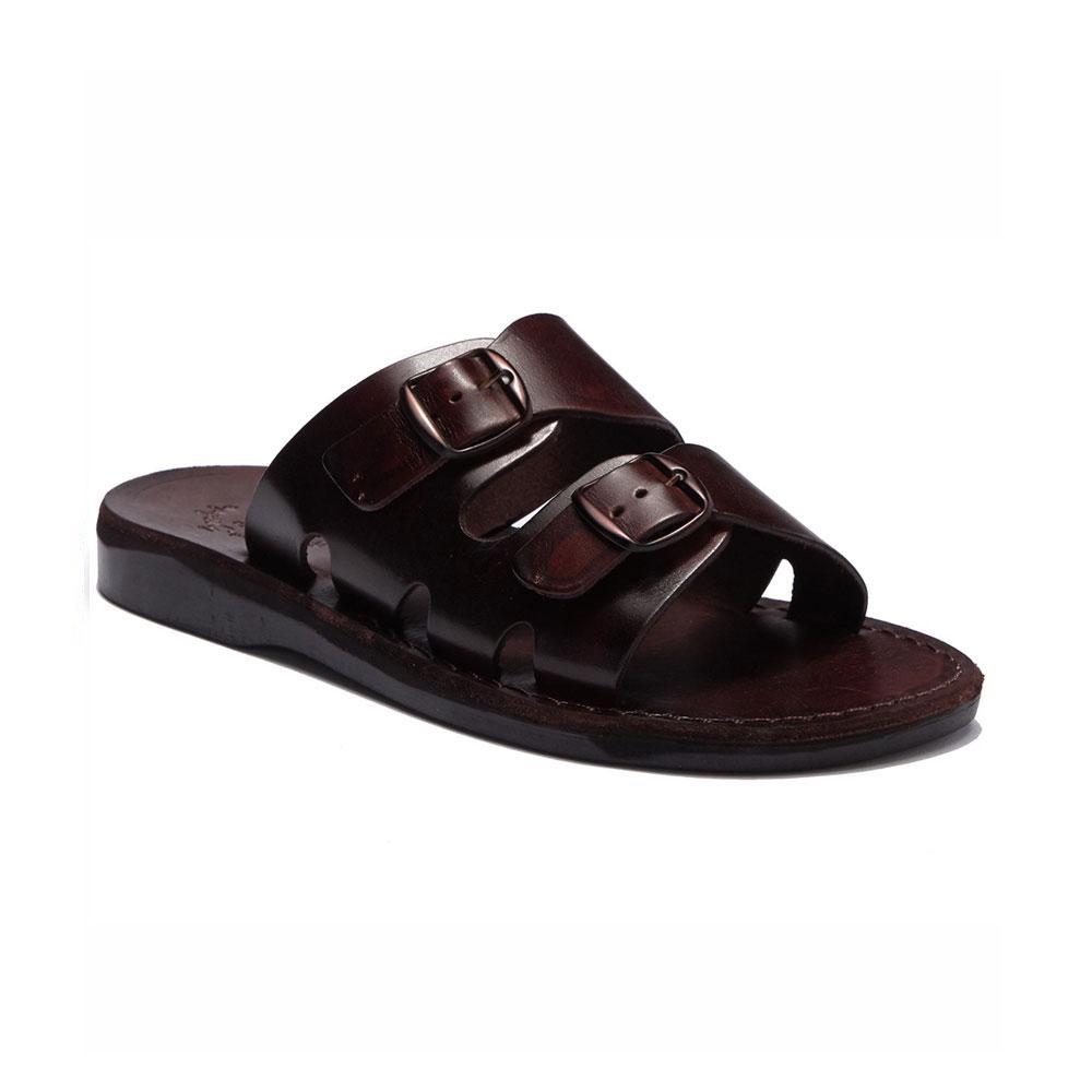 Barnabas Brown, handmade leather slide sandals - Front View