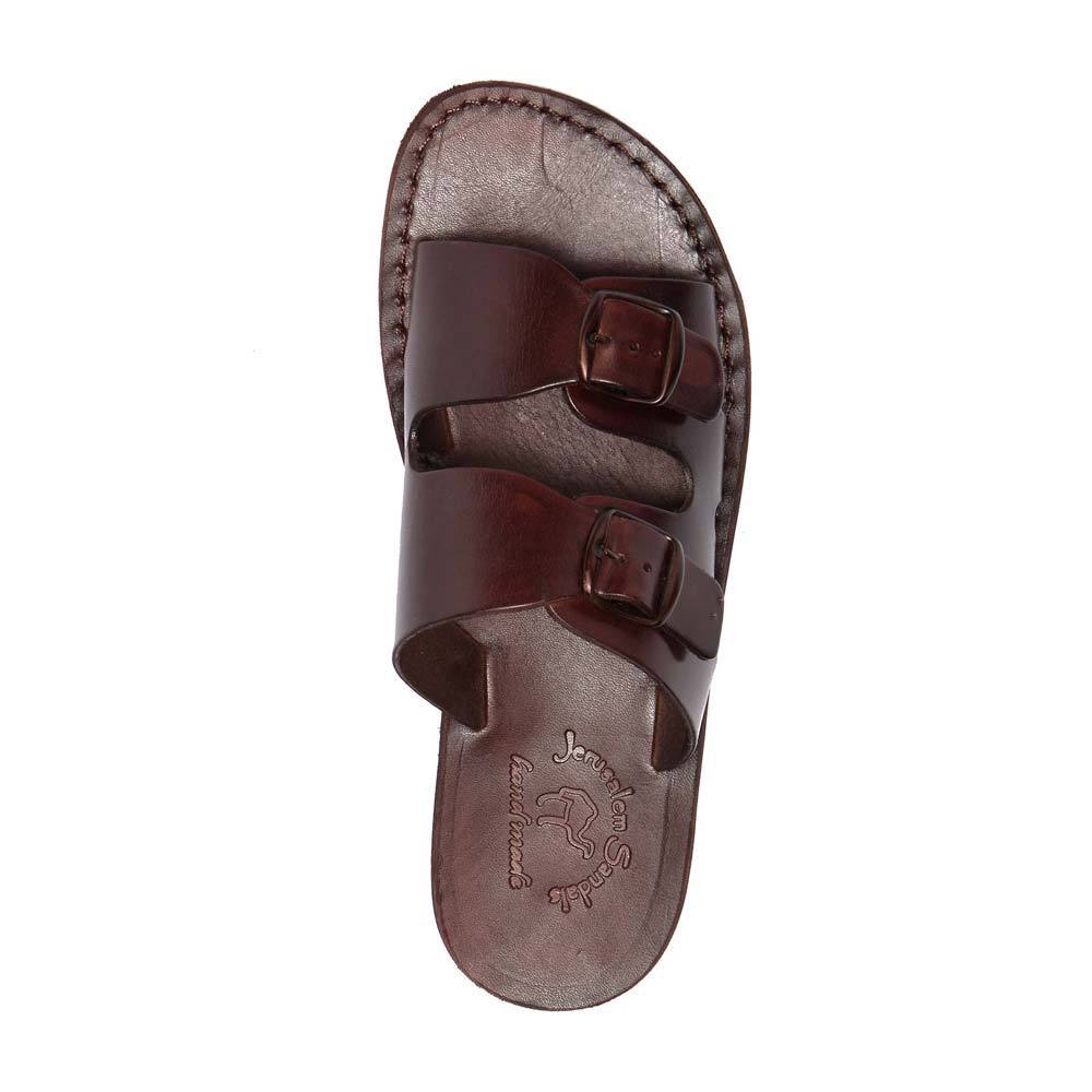 Barnabas Brown, handmade leather slide sandals - Side View