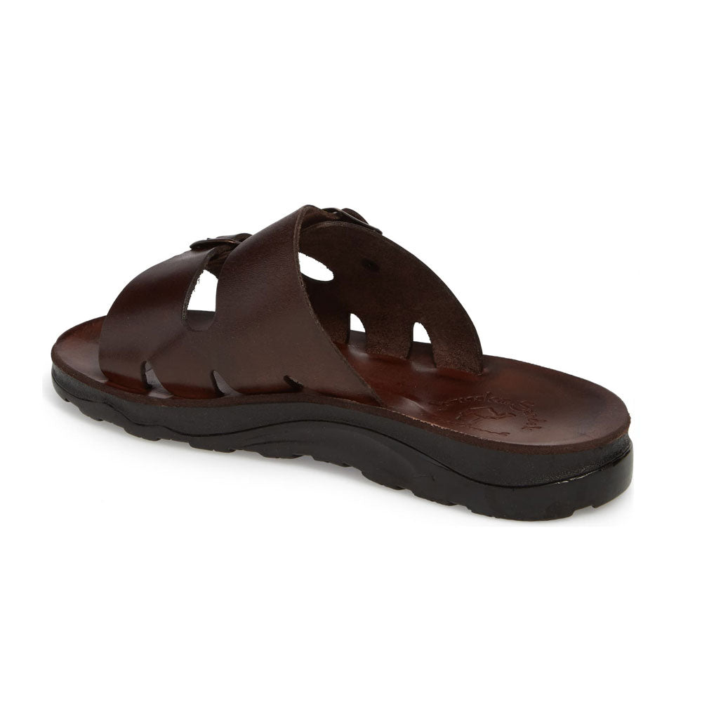 Barnabas Brown, handmade leather slide sandals - back View