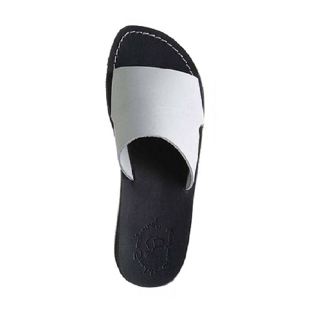 Bashan black and white, handmade leather slide sandals - Side View