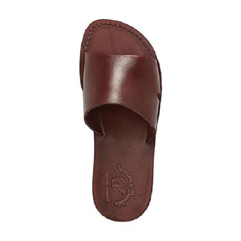 Bashan brown, handmade leather slide sandals - Side View