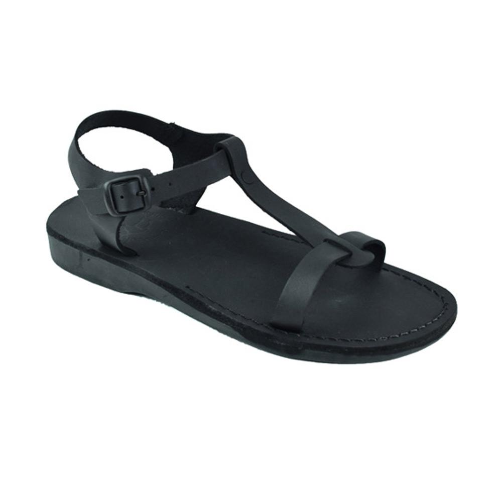 Bathsheba black, handmade leather sandals with back strap  - Front View
