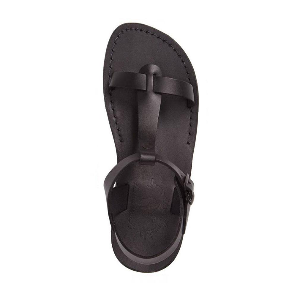 Bathsheba black, handmade leather sandals with back strap  - Side View