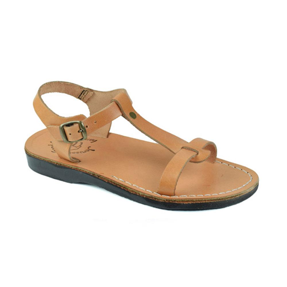 Bathsheba tan, handmade leather sandals with back strap  - Front View