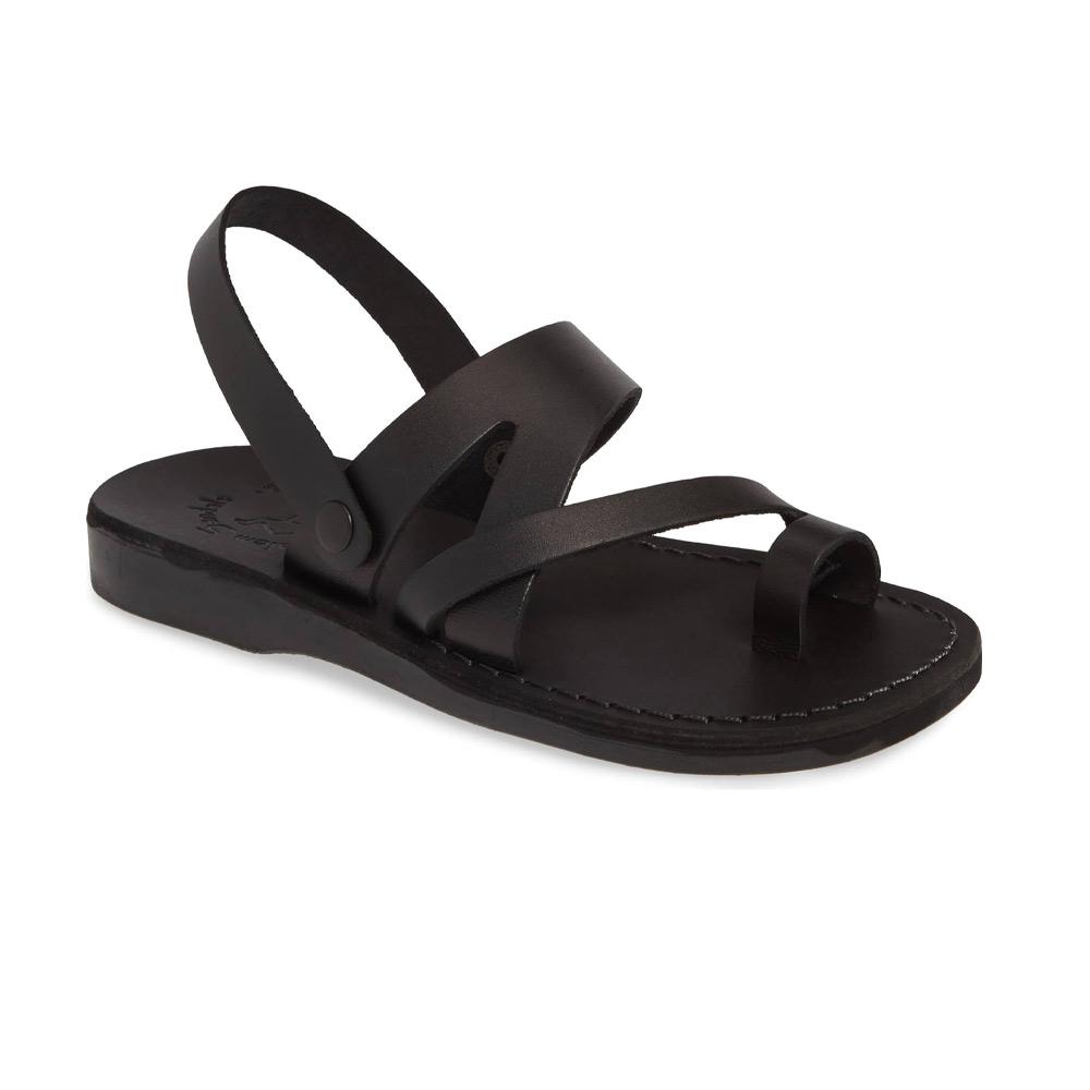 Benjamin black, handmade leather sandals with back strap and toe loop  - Front View