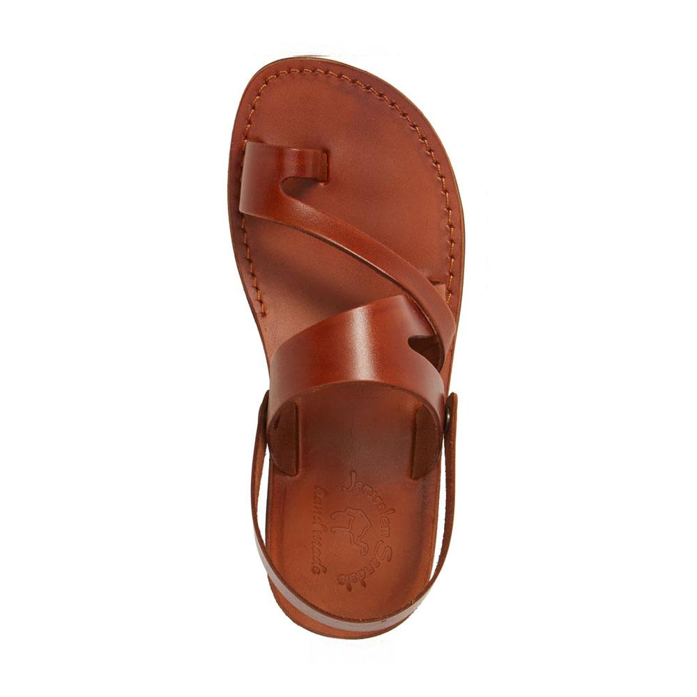 Benjamin honey, handmade leather sandals with back strap and toe loop- Side View