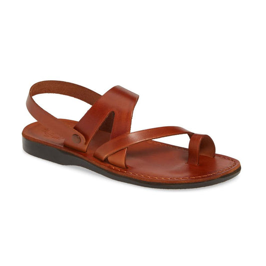 Benjamin honey, handmade leather sandals with back strap and toe loop  - Front View
