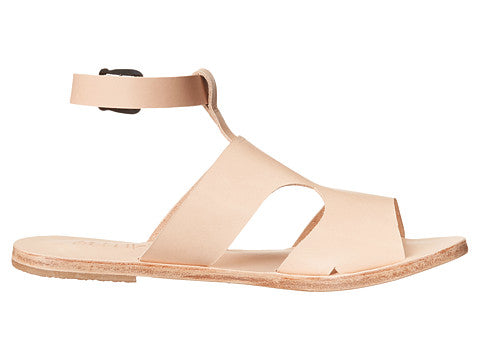 San Vincente Blvd natural, handmade leather sandals with anklet strap and buckle  - Side View