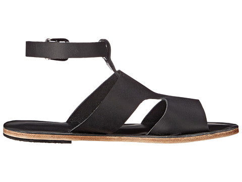 San Vincente Blvd black, handmade leather sandals with anklet strap and buckle  - Side View