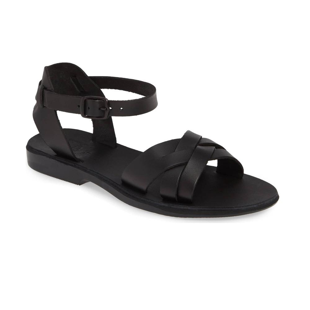 Chloe black, handmade leather sandals with back strap  - Front View