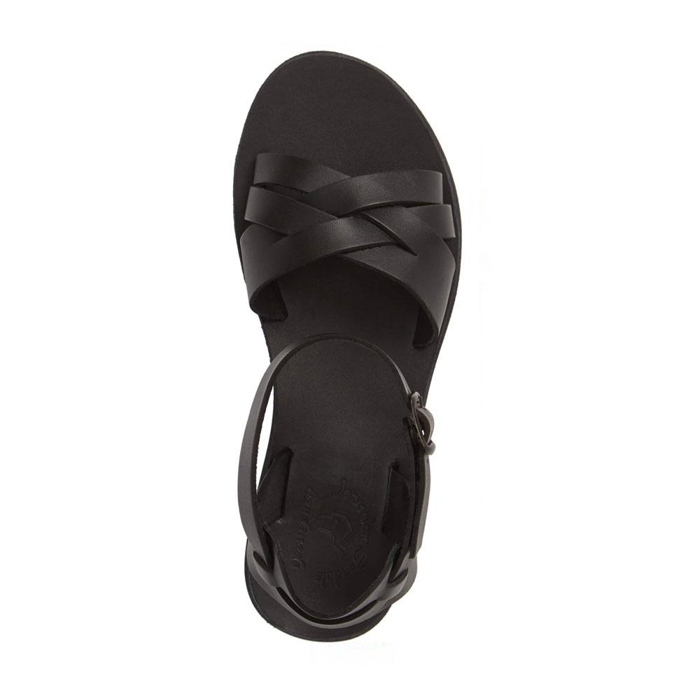Chloe black, handmade leather sandals with back strap  - Side View