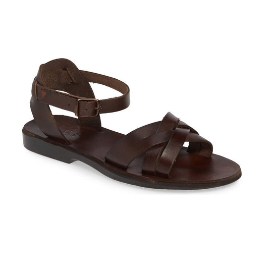 Chloe brown, handmade leather sandals with back strap  - Front View