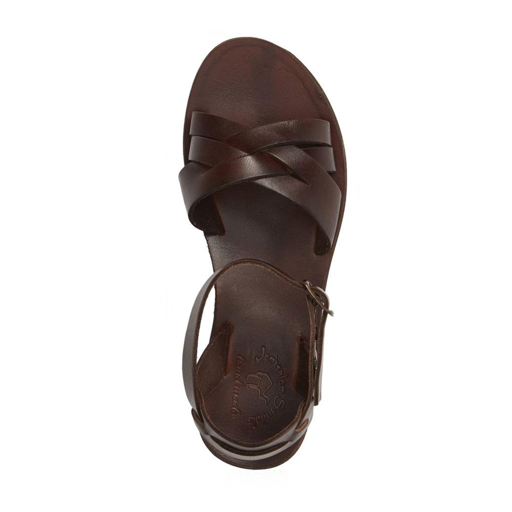 Chloe brown, handmade leather sandals with back strap  - Side View