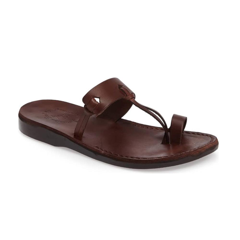 David brown, handmade leather slide sandals with toe loop - Front View