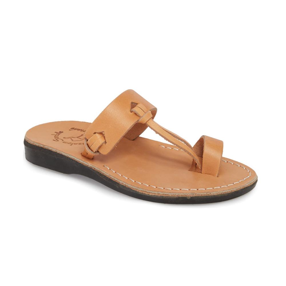 David tan, handmade leather slide sandals with toe loop - Front View