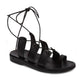 Deborah black, handmade leather sandals with back strap and toe loop  - Front View