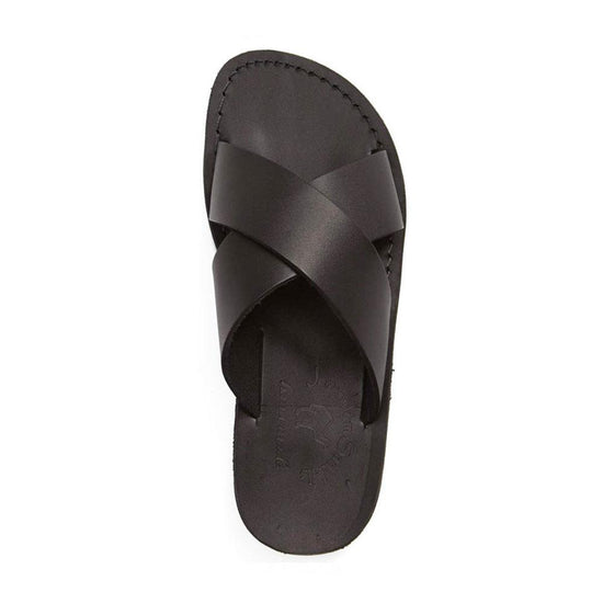 Elan | Black Leather Cross Strap Sandal – Jerusalem Sandals