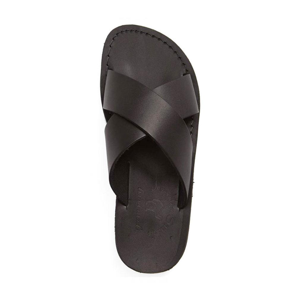 Elan Black, handmade slide leather sandals  - Front View