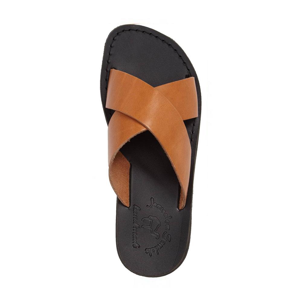 Elan Black Tan, handmade slide leather sandals  - Side View