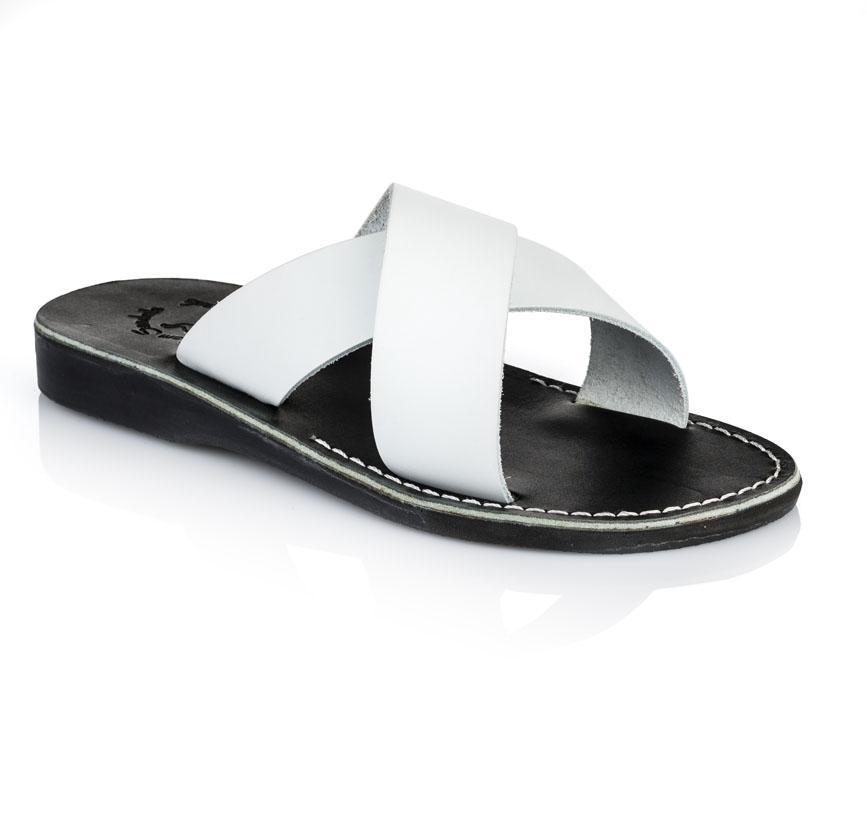 Elan Black Tan, handmade slide leather sandals  - Front View
