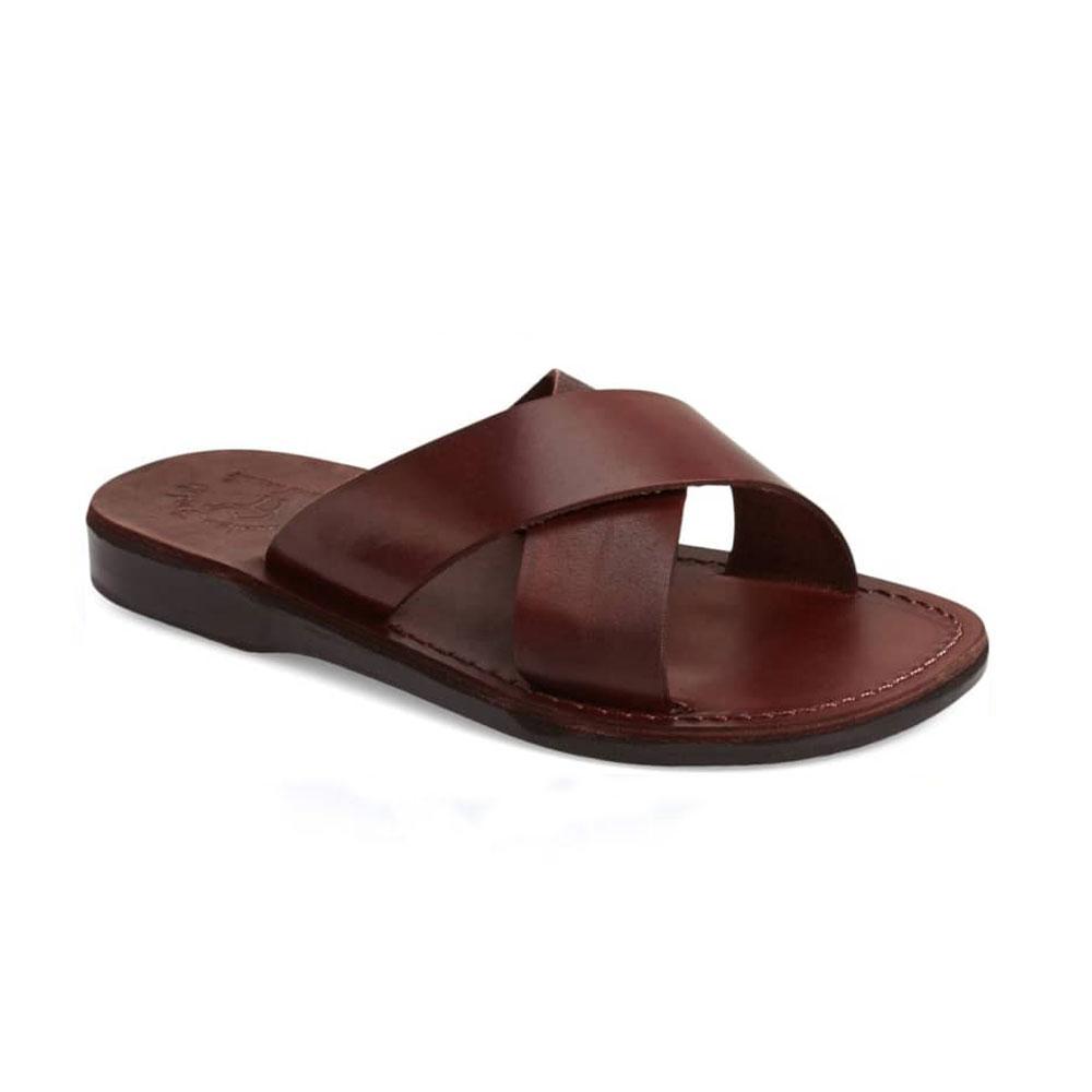 Elan Brown, handmade slide leather sandals  - Front View